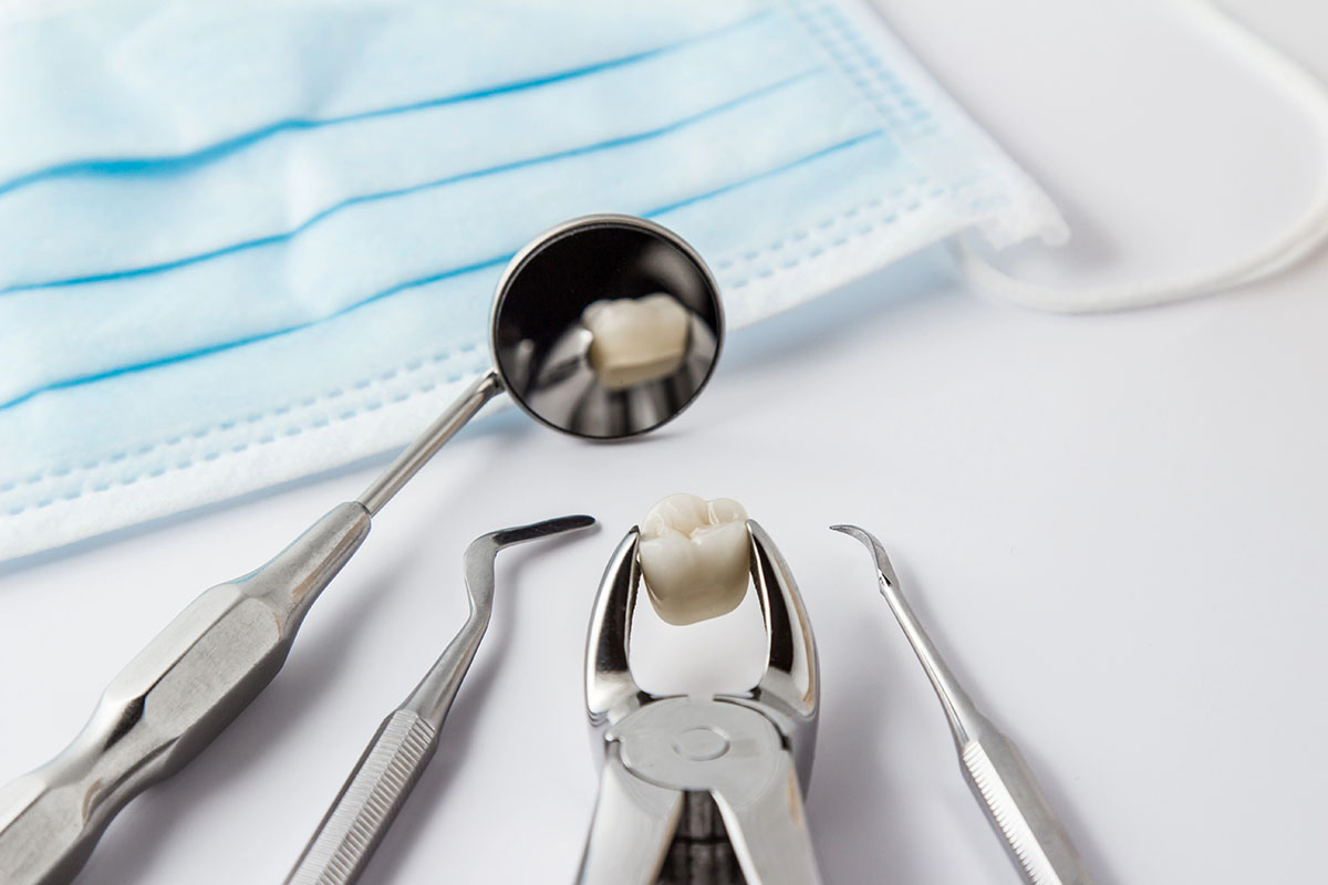 Dental tools and a mask used by a San Marcos dentist for treatments.